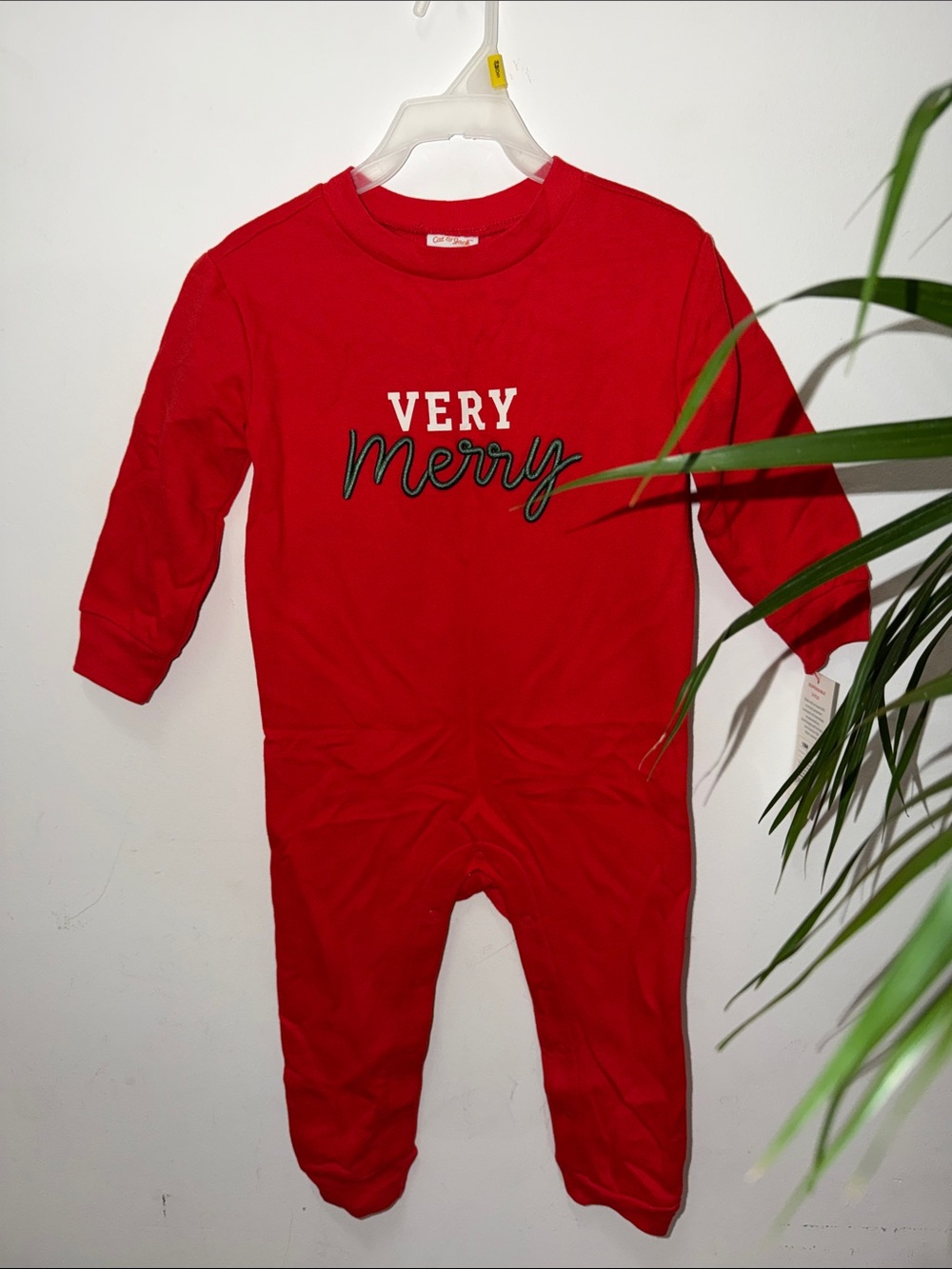 Cat & Jack Red "Very Merry" Kids Footie Pajamas